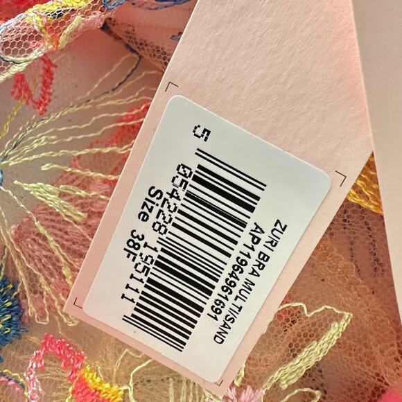 Agent Provocateur Zuri Bra Size 38F Pink Embroidered Floral Mesh Plunge Lingerie - Picture 7 of 10
